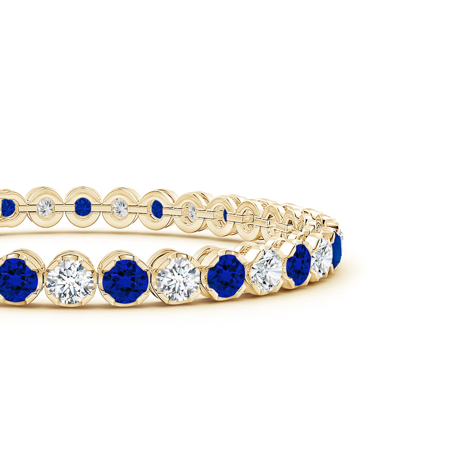 4mm Labgrown Lab-Grown Classic Round Sapphire and Lab Diamond Tennis Bracelet in Yellow Gold