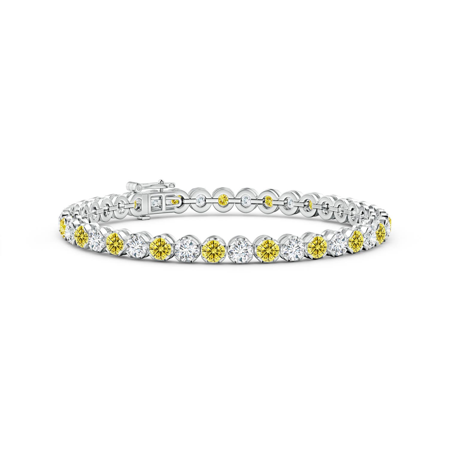 3.6mm Labgrown Classic Round Lab-Grown Fancy Intense Yellow and White Diamond Tennis Bracelet in White Gold