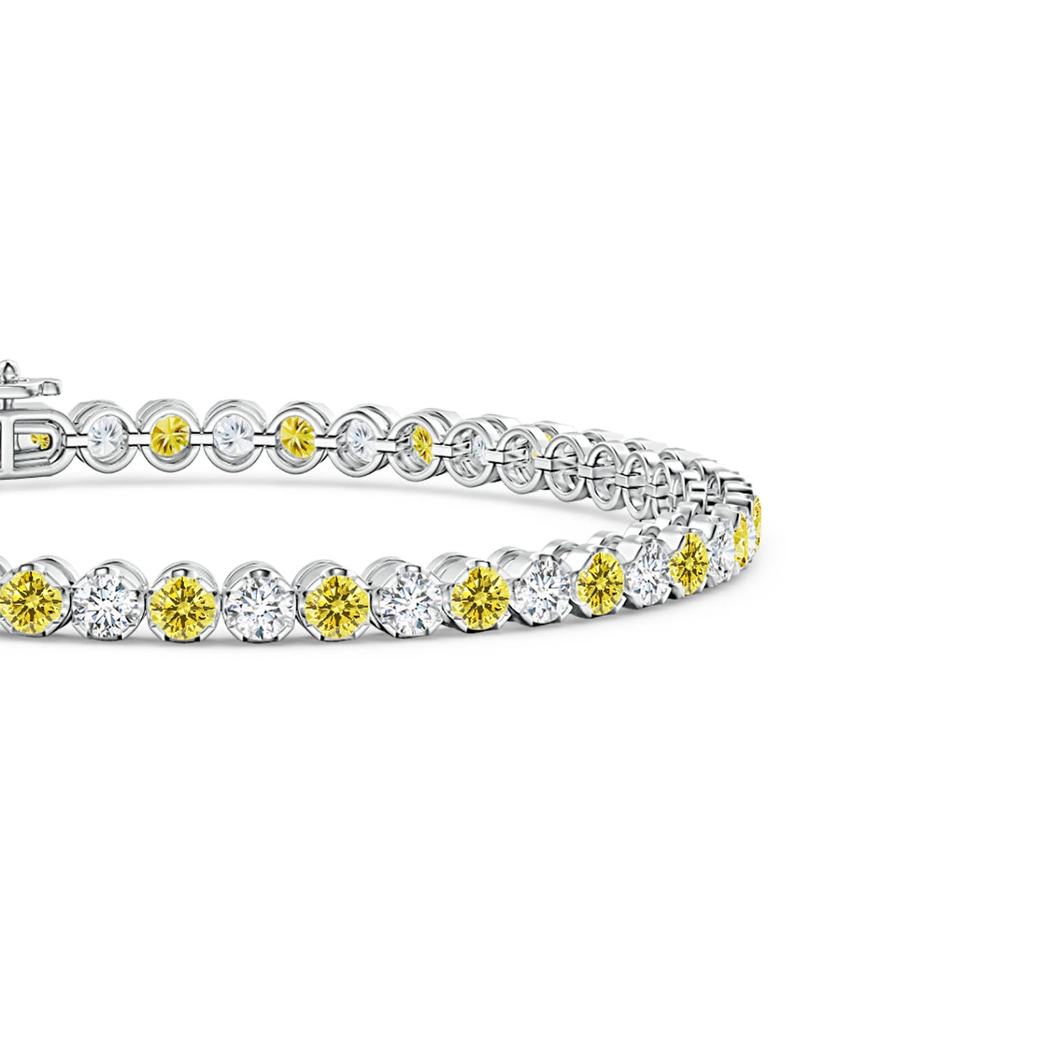 3mm Labgrown Classic Round Lab-Grown Fancy Intense Yellow and White Diamond Tennis Bracelet in White Gold - side 2