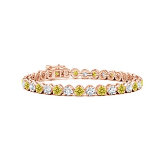 4mm Labgrown Classic Round Lab-Grown Fancy Intense Yellow and White Diamond Tennis Bracelet in Rose Gold