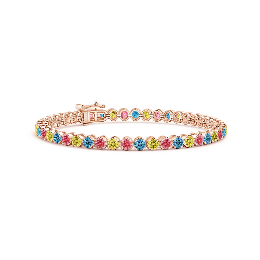 3mm Labgrown Classic Round Lab-Grown Fancy Intense Multi-Colour Diamond Tennis Bracelet in Rose Gold