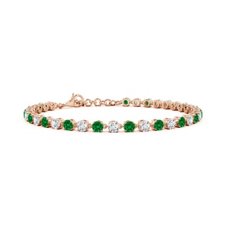 3mm Labgrown Round Lab-Grown Emerald and Diamond Tennis Link Bracelet in 9K Rose Gold