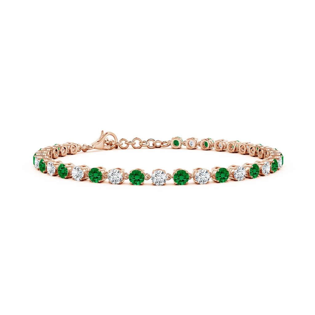 3mm Labgrown Round Lab-Grown Emerald and Diamond Tennis Link Bracelet in Rose Gold