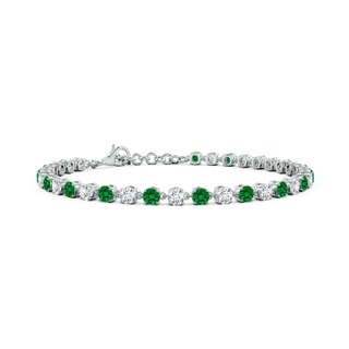 3mm Labgrown Round Lab-Grown Emerald and Diamond Tennis Link Bracelet in White Gold