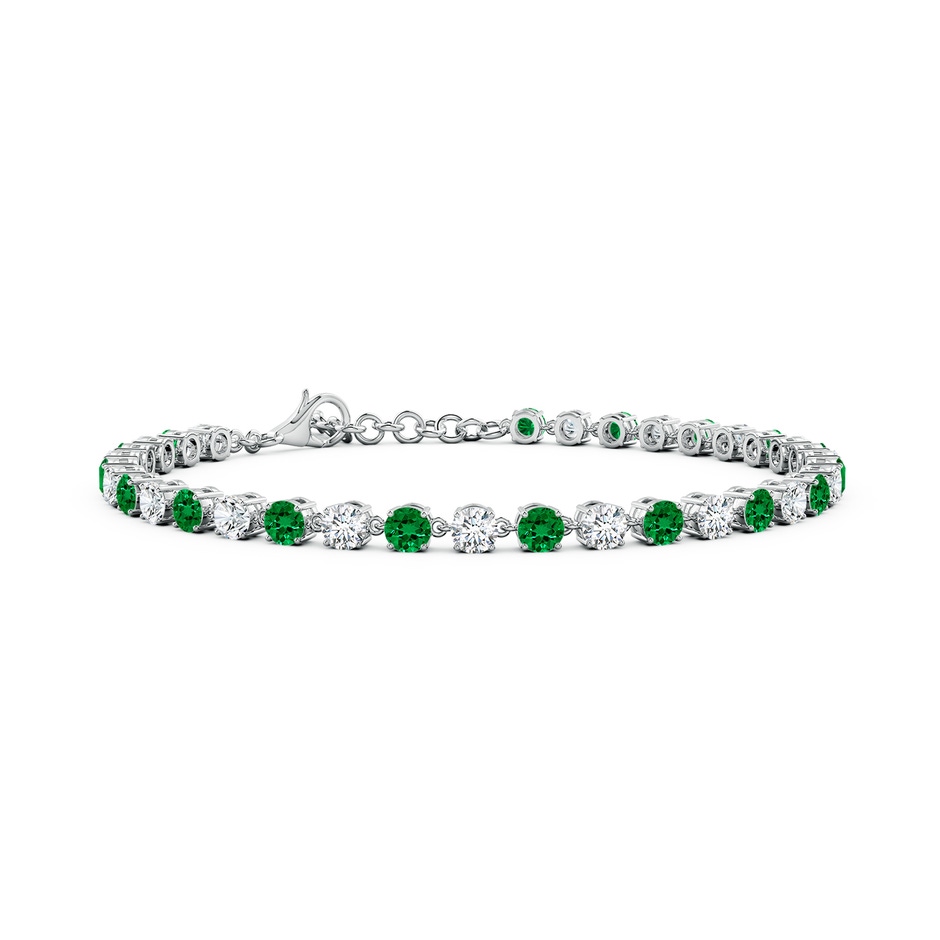 3mm Labgrown Round Lab-Grown Emerald and Diamond Tennis Link Bracelet in White Gold 