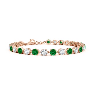 4mm Labgrown Round Lab-Grown Emerald and Diamond Tennis Link Bracelet in Rose Gold