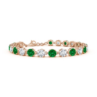 5mm Labgrown Round Lab-Grown Emerald and Diamond Tennis Link Bracelet in 18K Rose Gold