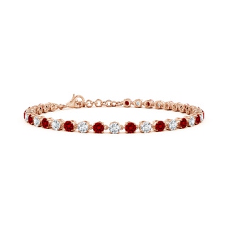 3mm Labgrown Round Lab-Grown Ruby and Diamond Tennis Link Bracelet in 10K Rose Gold