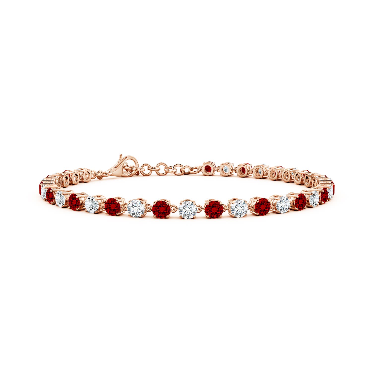 3mm Labgrown Round Lab-Grown Ruby and Diamond Tennis Link Bracelet in 18K Rose Gold
