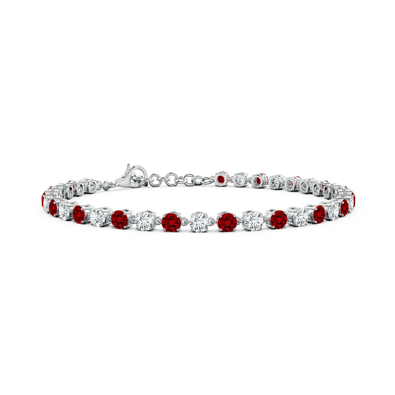 3mm Labgrown Round Lab-Grown Ruby and Diamond Tennis Link Bracelet in 18CT White Gold