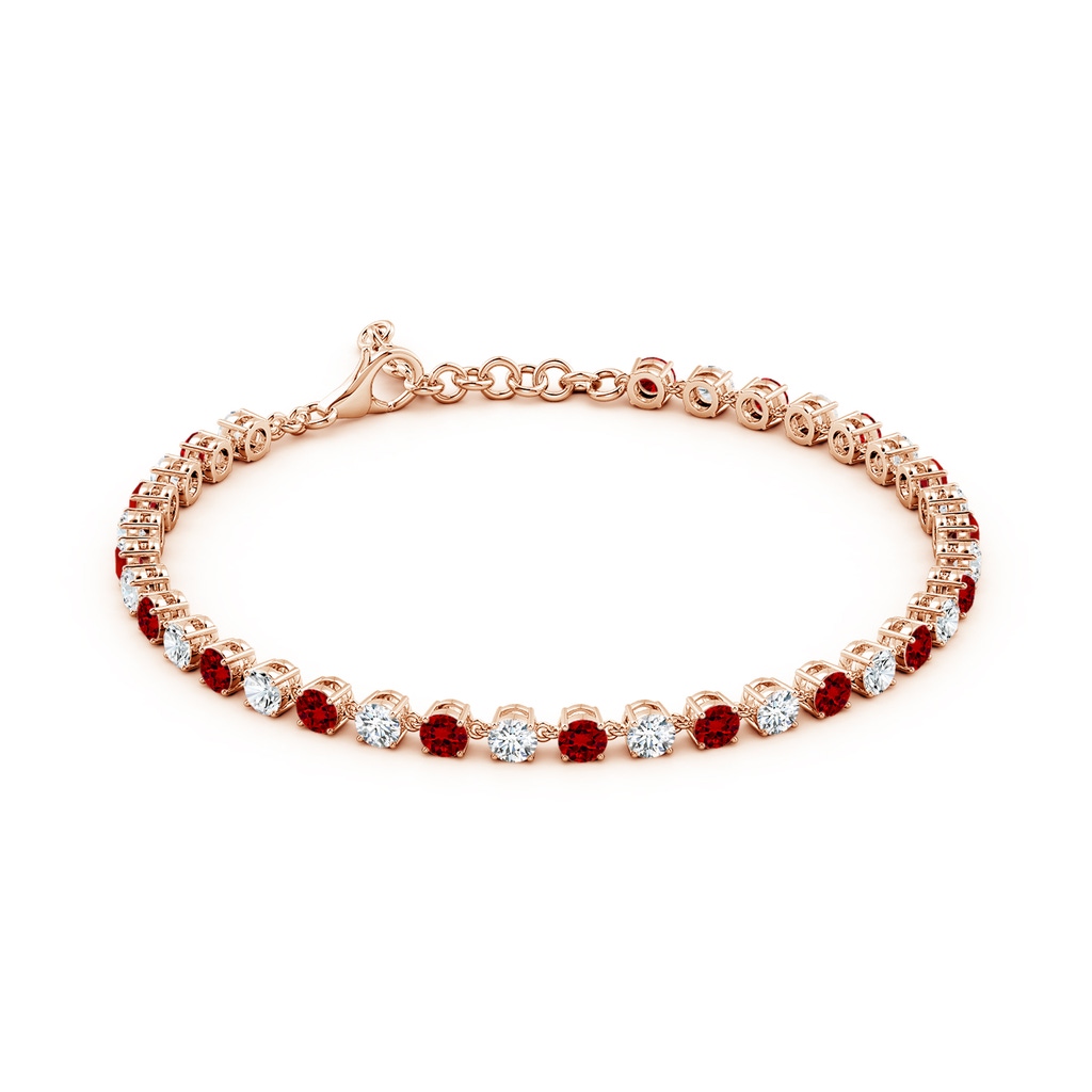 3mm Labgrown Round Lab-Grown Ruby and Diamond Tennis Link Bracelet in Rose Gold - side 199