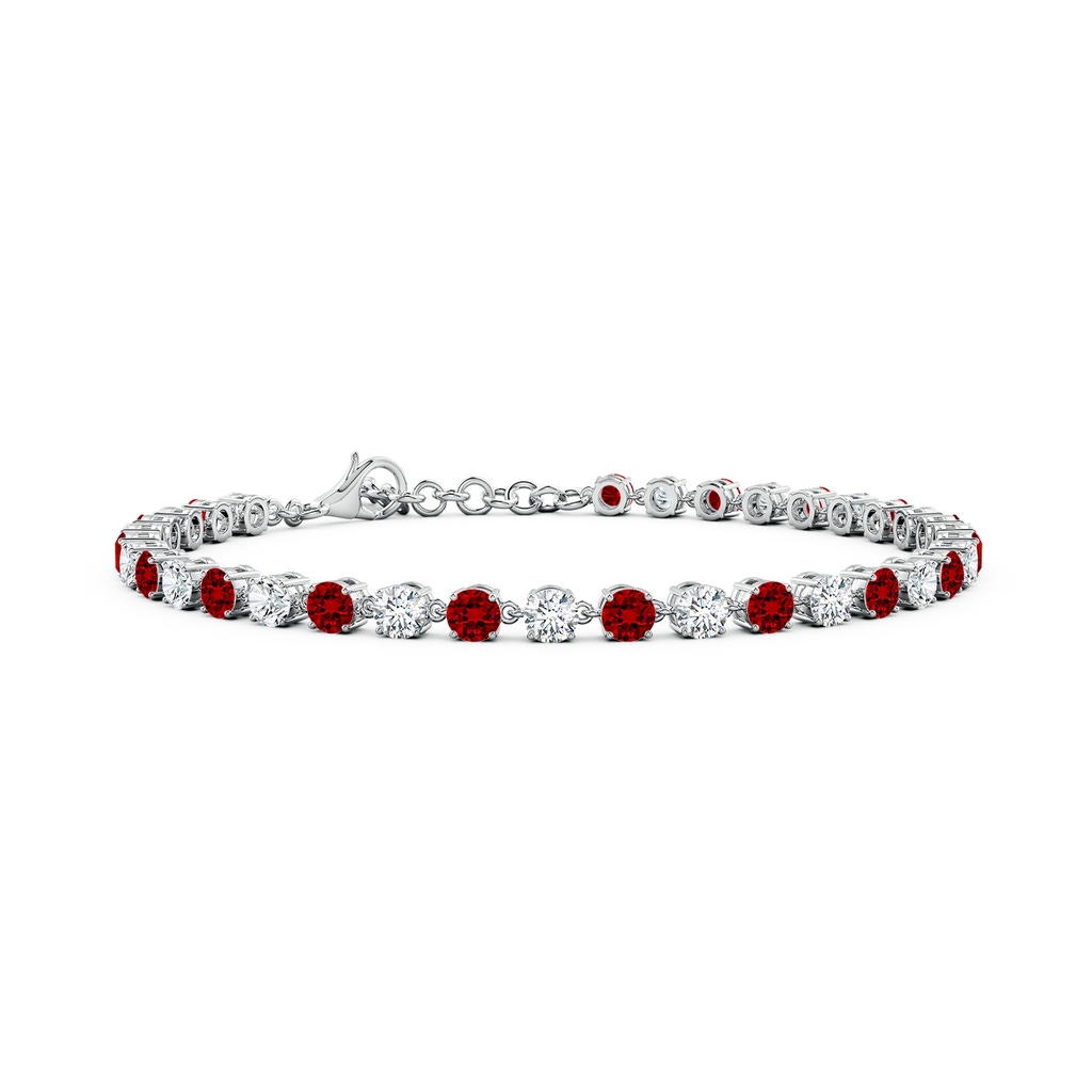 3mm Labgrown Round Lab-Grown Ruby and Diamond Tennis Link Bracelet in White Gold