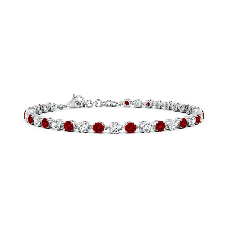 3mm Labgrown Round Lab-Grown Ruby and Diamond Tennis Link Bracelet in White Gold 