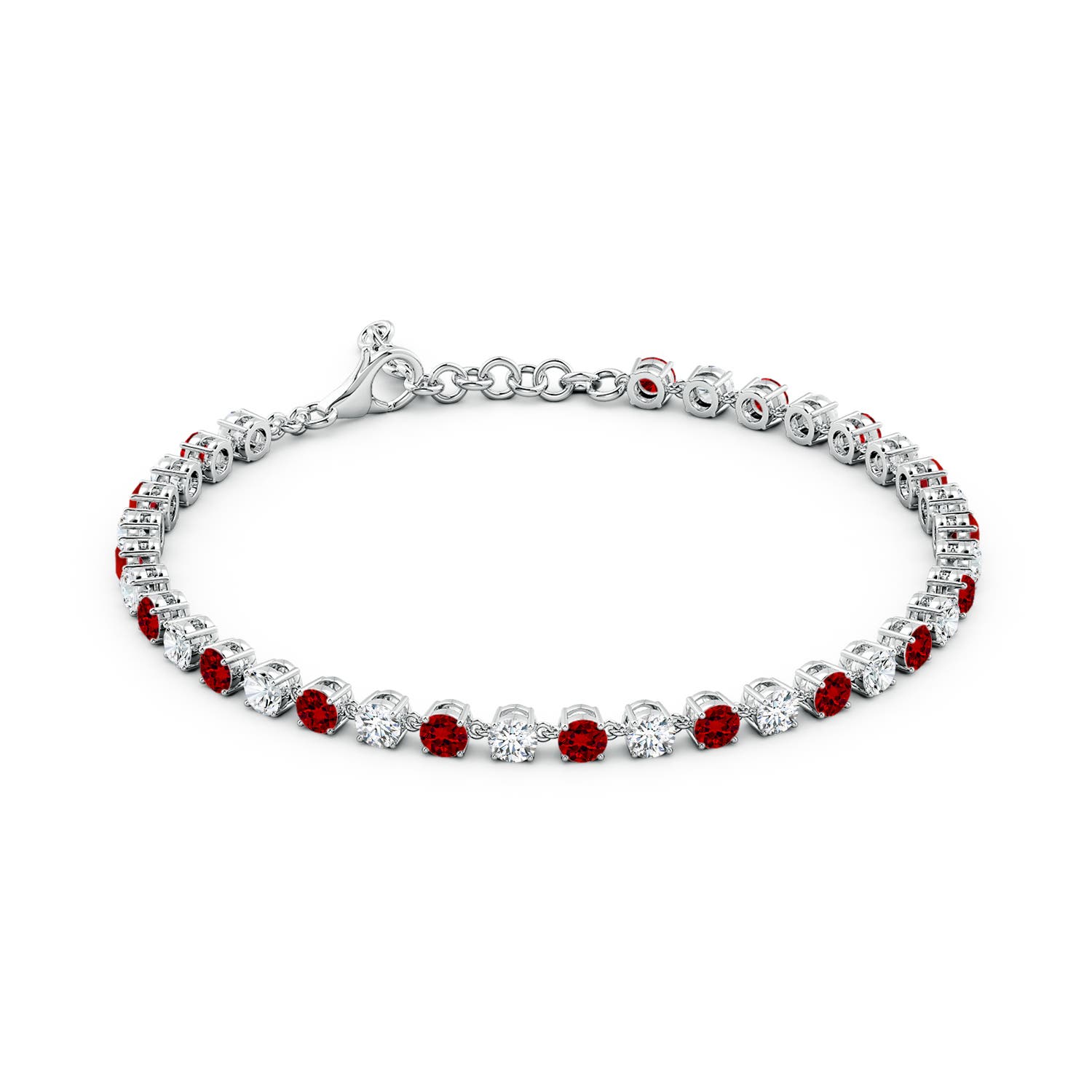 3mm Labgrown Round Lab-Grown Ruby and Diamond Tennis Link Bracelet in White Gold