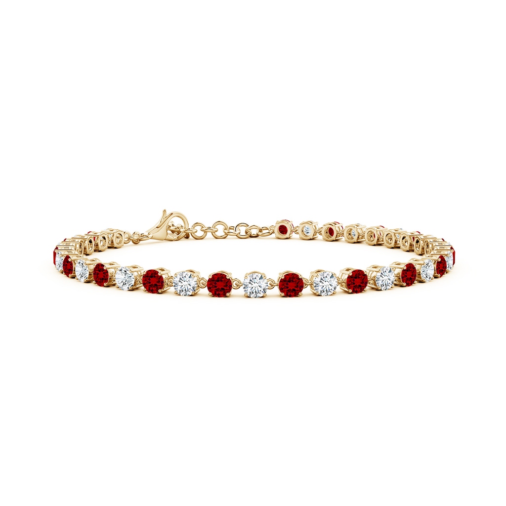 3mm Labgrown Round Lab-Grown Ruby and Diamond Tennis Link Bracelet in Yellow Gold