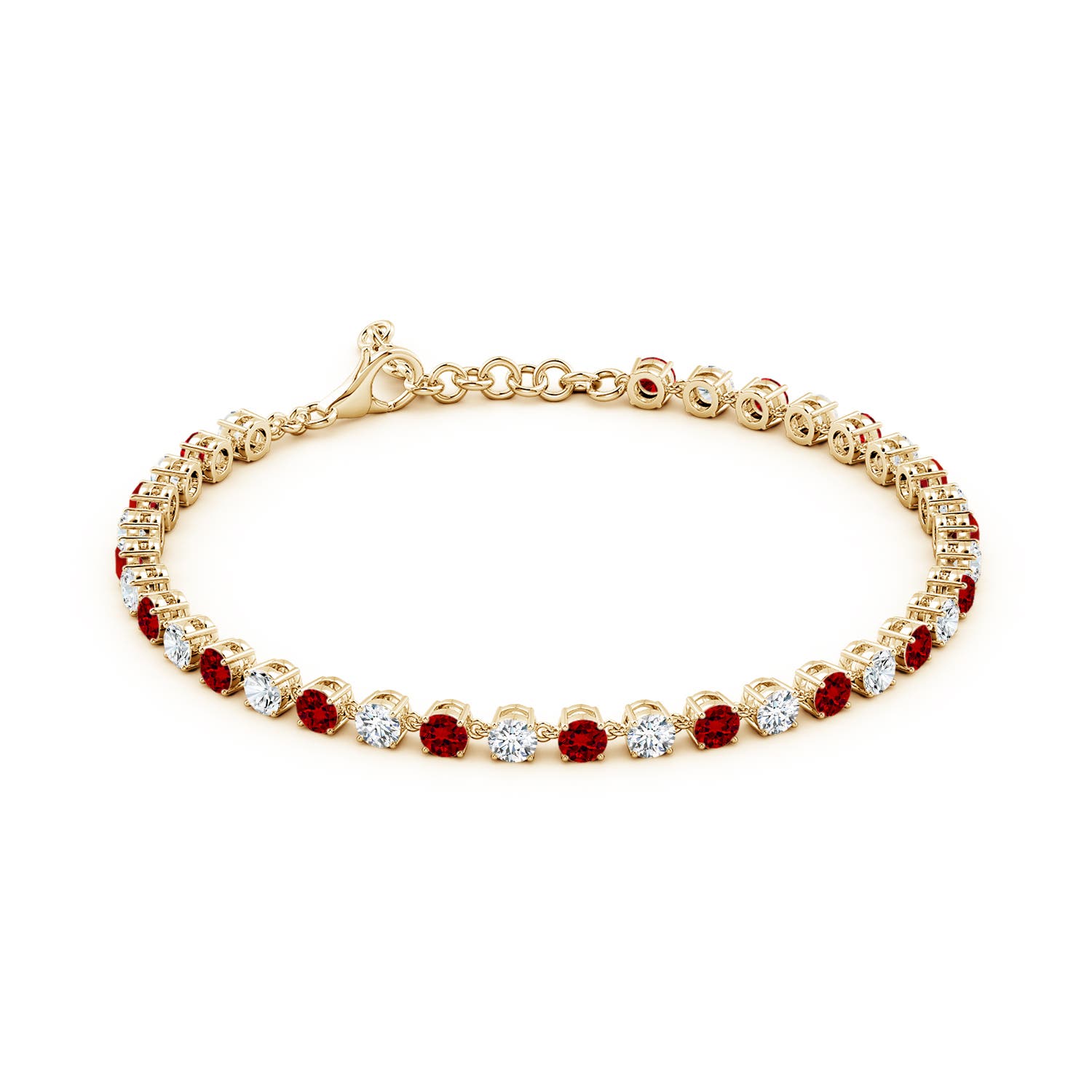 3mm Labgrown Round Lab-Grown Ruby and Diamond Tennis Link Bracelet in Yellow Gold