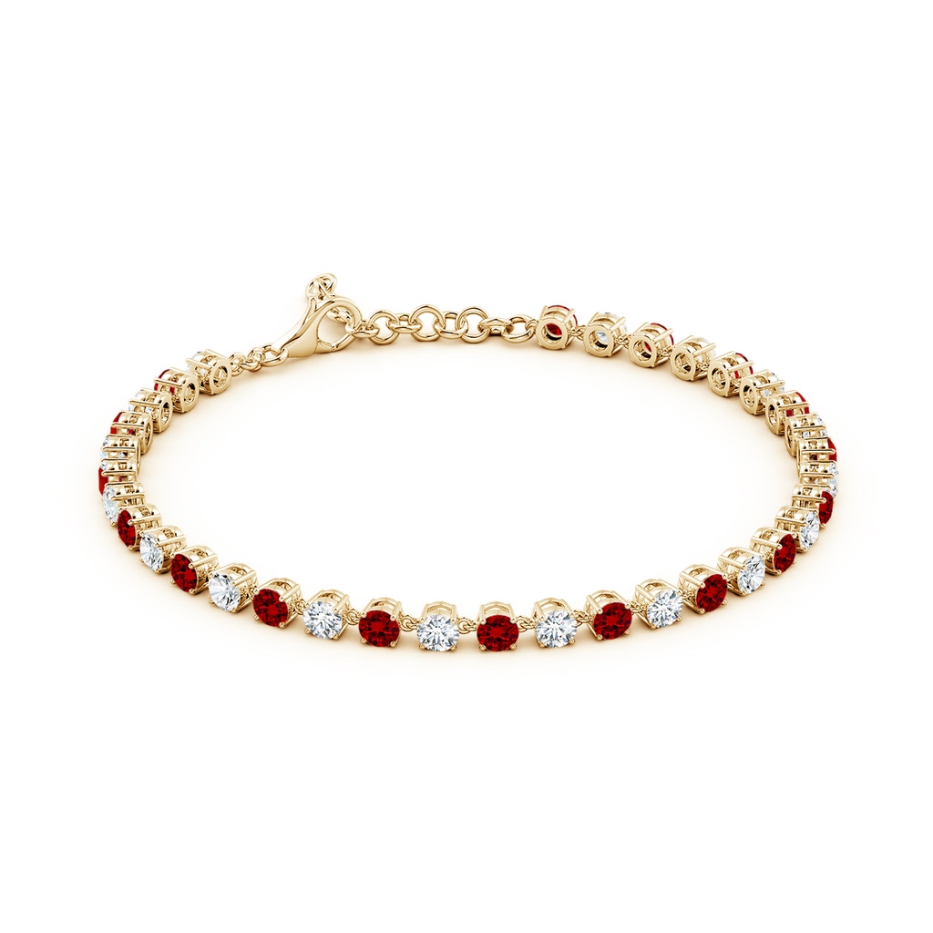 3mm Labgrown Round Lab-Grown Ruby and Diamond Tennis Link Bracelet in Yellow Gold - side 199