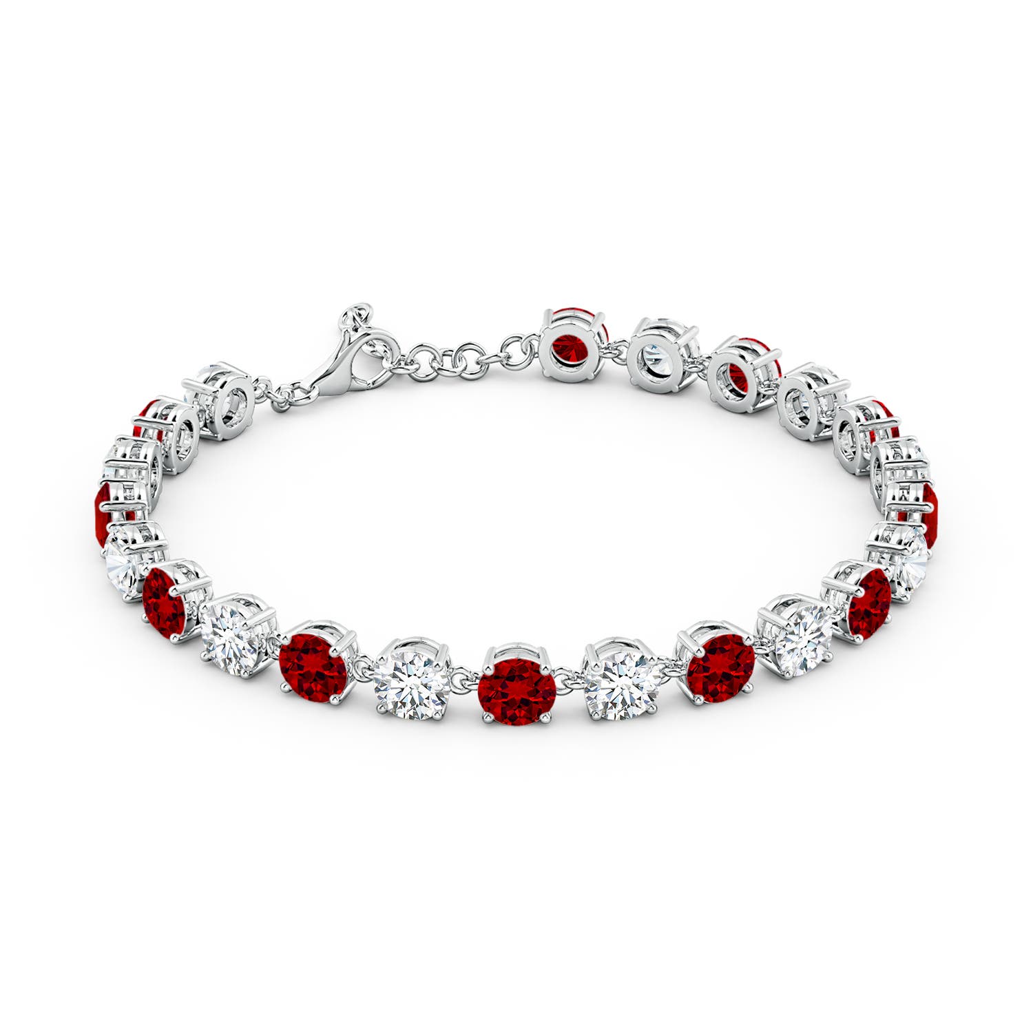 5mm Labgrown Round Lab-Grown Ruby and Diamond Tennis Link Bracelet in 18K White Gold
