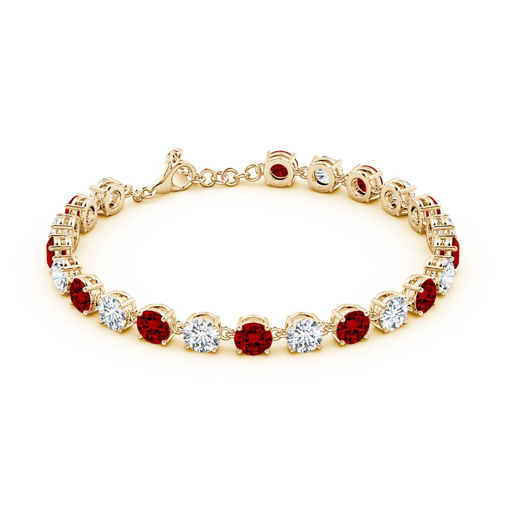 5mm Labgrown Round Lab-Grown Ruby and Diamond Tennis Link Bracelet in Yellow Gold - side 199