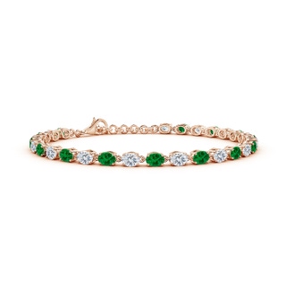 4x3mm Labgrown Oval Lab-Grown Emerald and Diamond Tennis Link Bracelet in 18K Rose Gold