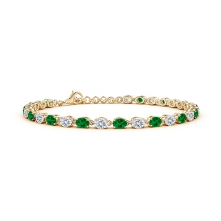 4x3mm Labgrown Oval Lab-Grown Emerald and Diamond Tennis Link Bracelet in Yellow Gold