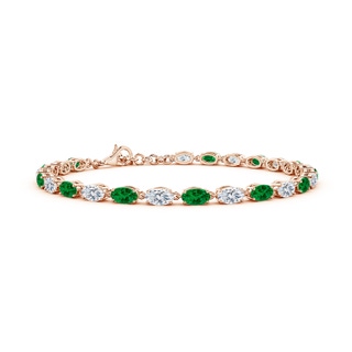 5x3mm Labgrown Oval Lab-Grown Emerald and Diamond Tennis Link Bracelet in Rose Gold