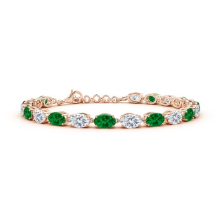 6x4mm Labgrown Oval Lab-Grown Emerald and Diamond Tennis Link Bracelet in 18K Rose Gold