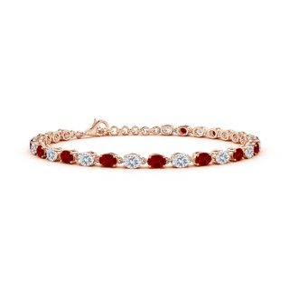 4x3mm Labgrown Oval Lab-Grown Ruby and Diamond Tennis Link Bracelet in 10K Rose Gold