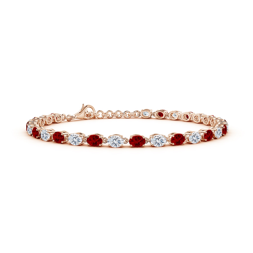 4x3mm Labgrown Oval Lab-Grown Ruby and Diamond Tennis Link Bracelet in Rose Gold