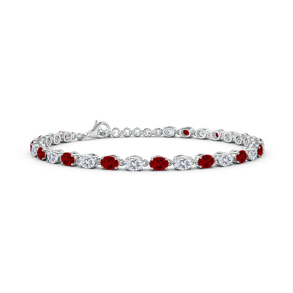 4x3mm Labgrown Oval Lab-Grown Ruby and Diamond Tennis Link Bracelet in White Gold