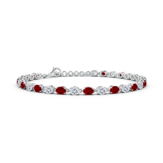 4x3mm Labgrown Oval Lab-Grown Ruby and Diamond Tennis Link Bracelet in White Gold