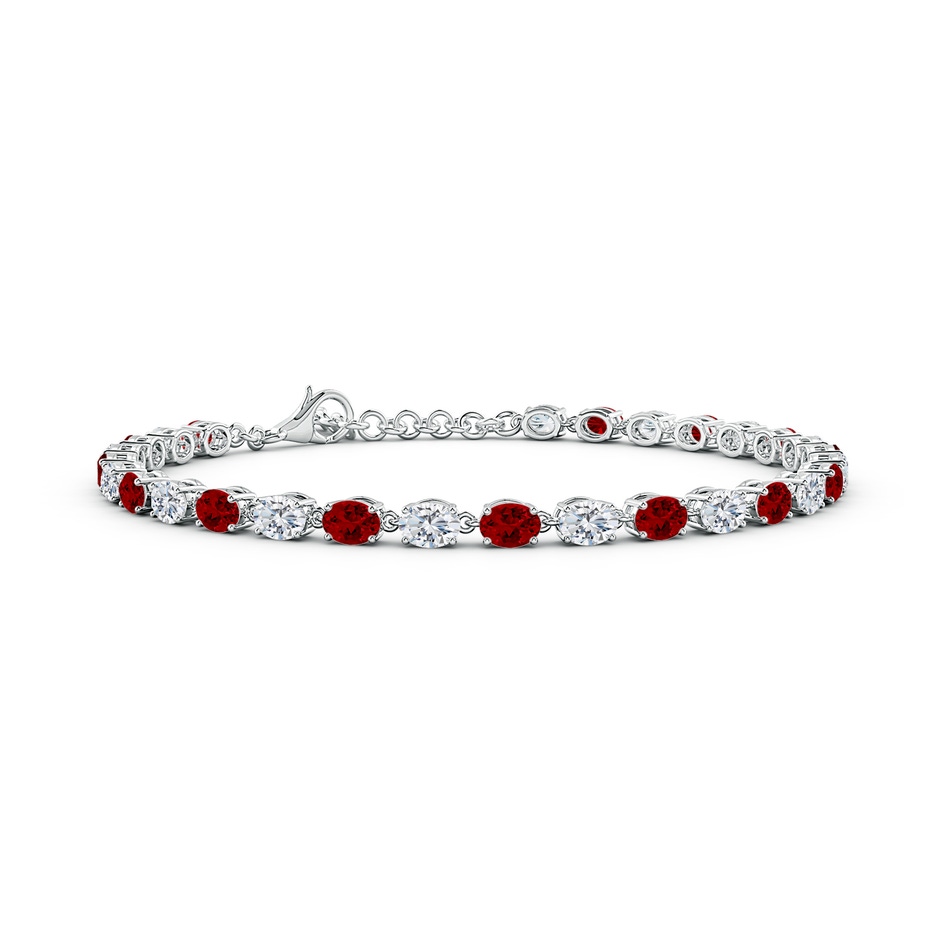 4x3mm Labgrown Oval Lab-Grown Ruby and Diamond Tennis Link Bracelet in White Gold 