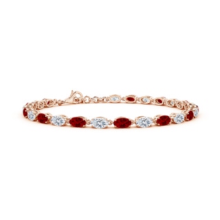 5x3mm Labgrown Oval Lab-Grown Ruby and Diamond Tennis Link Bracelet in 18K Rose Gold