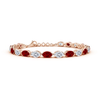 6x4mm Labgrown Oval Lab-Grown Ruby and Diamond Tennis Link Bracelet in 18K Rose Gold