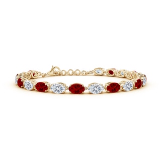 6x4mm Labgrown Oval Lab-Grown Ruby and Diamond Tennis Link Bracelet in Yellow Gold