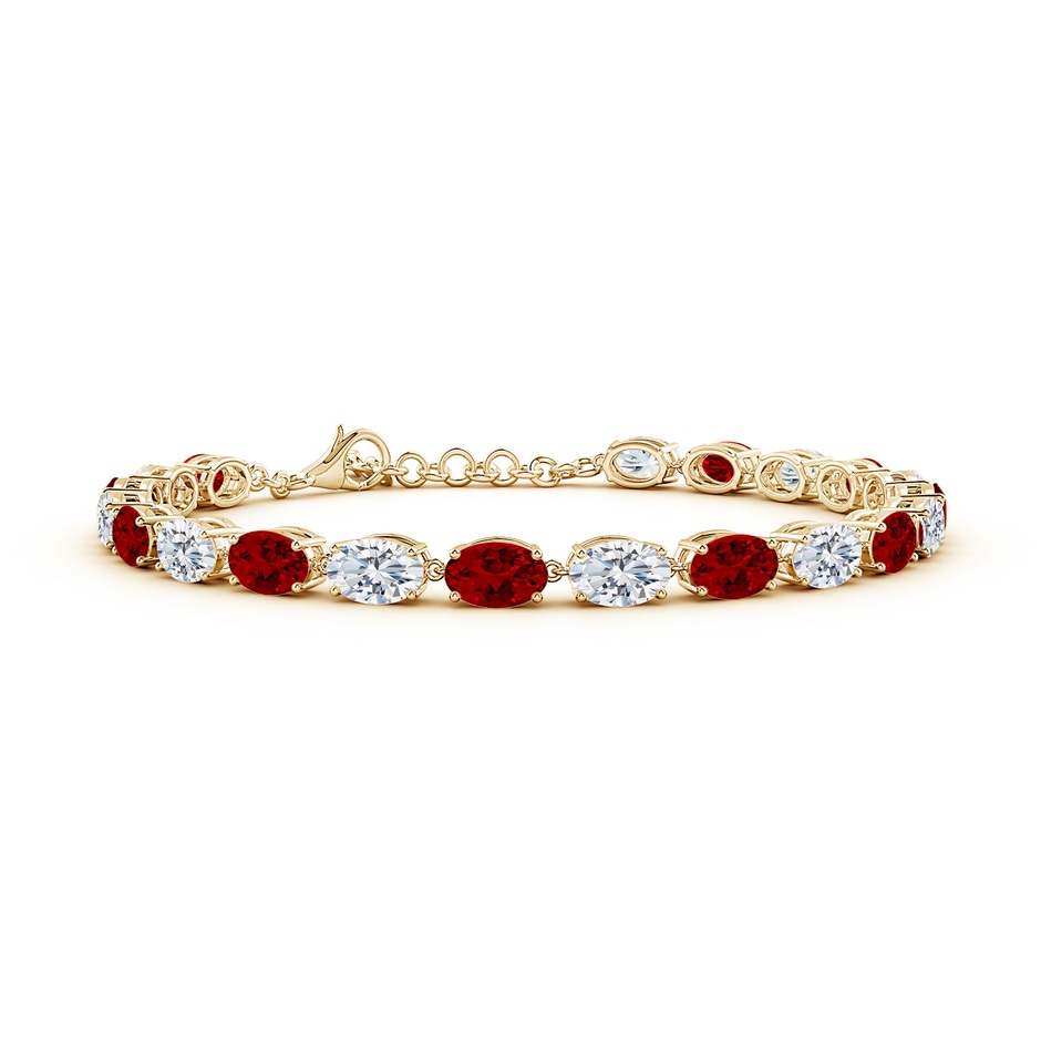 6x4mm Labgrown Oval Lab-Grown Ruby and Diamond Tennis Link Bracelet in Yellow Gold 