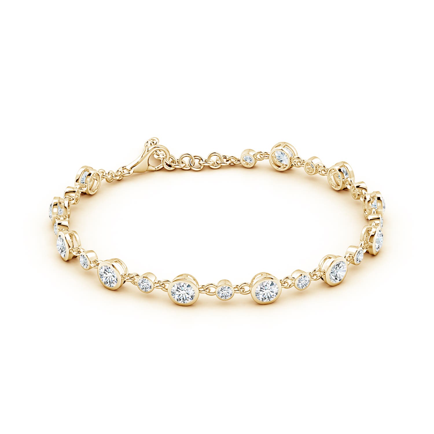 4.1mm FGVS Alternating Size Round Lab-Grown Diamond Tennis Bracelet in Yellow Gold - side 3
