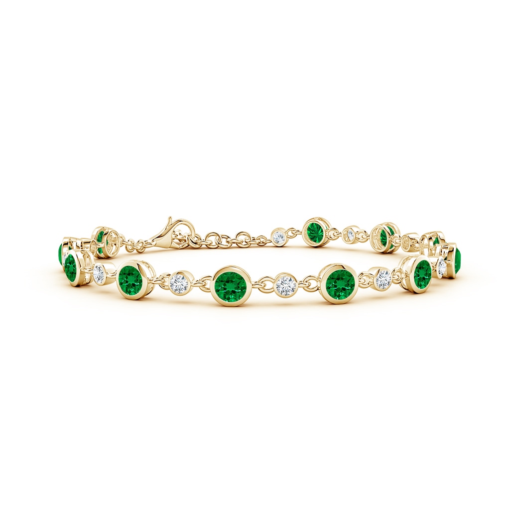 4mm Labgrown Alternating Round Lab-Grown Emerald and Diamond Tennis Bracelet in Yellow Gold