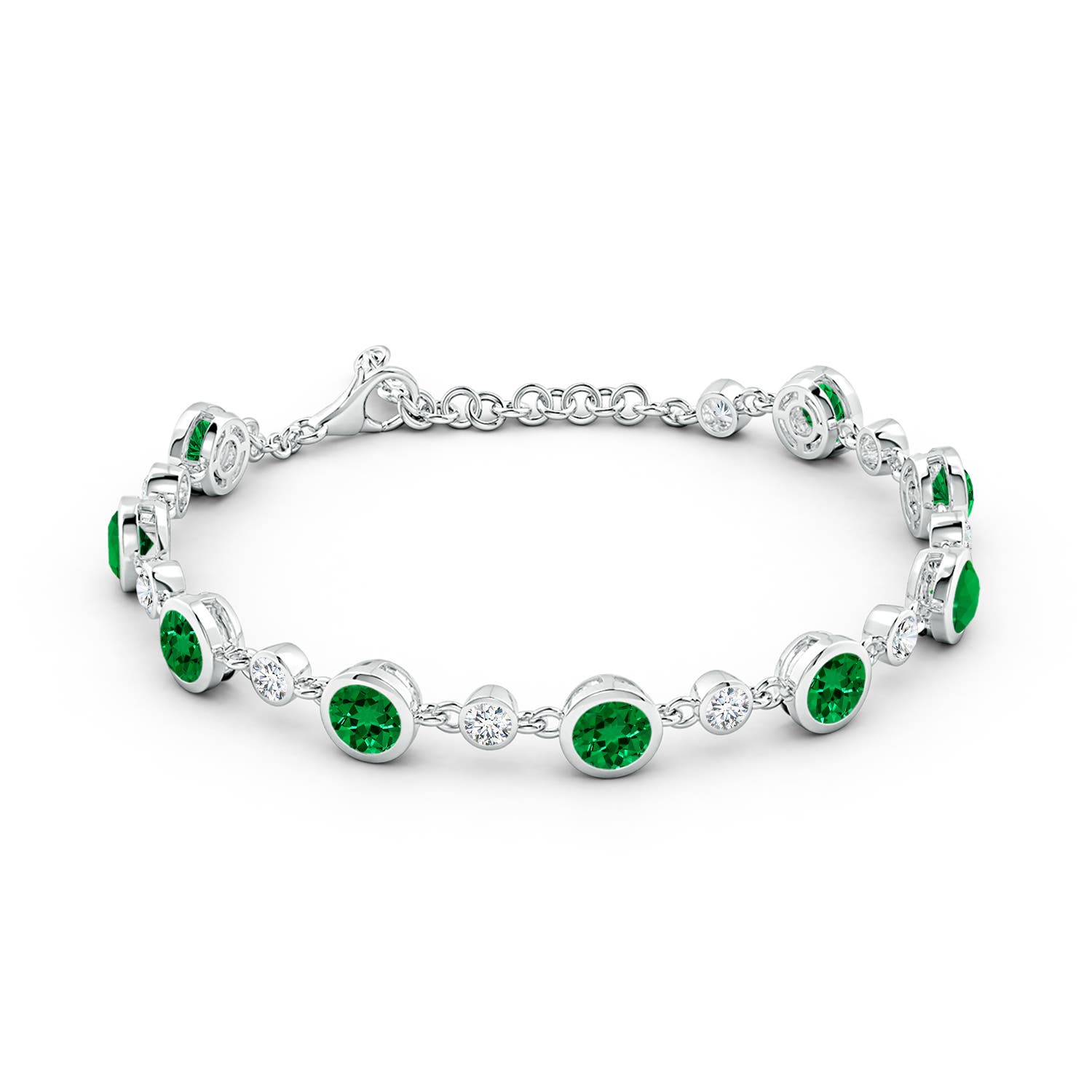 5mm Labgrown Alternating Round Lab-Grown Emerald and Diamond Tennis Bracelet in White Gold - side 3