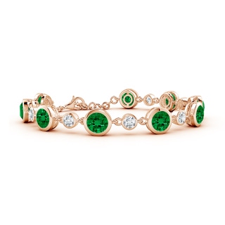 6mm Labgrown Alternating Round Lab-Grown Emerald and Diamond Tennis Bracelet in 18K Rose Gold