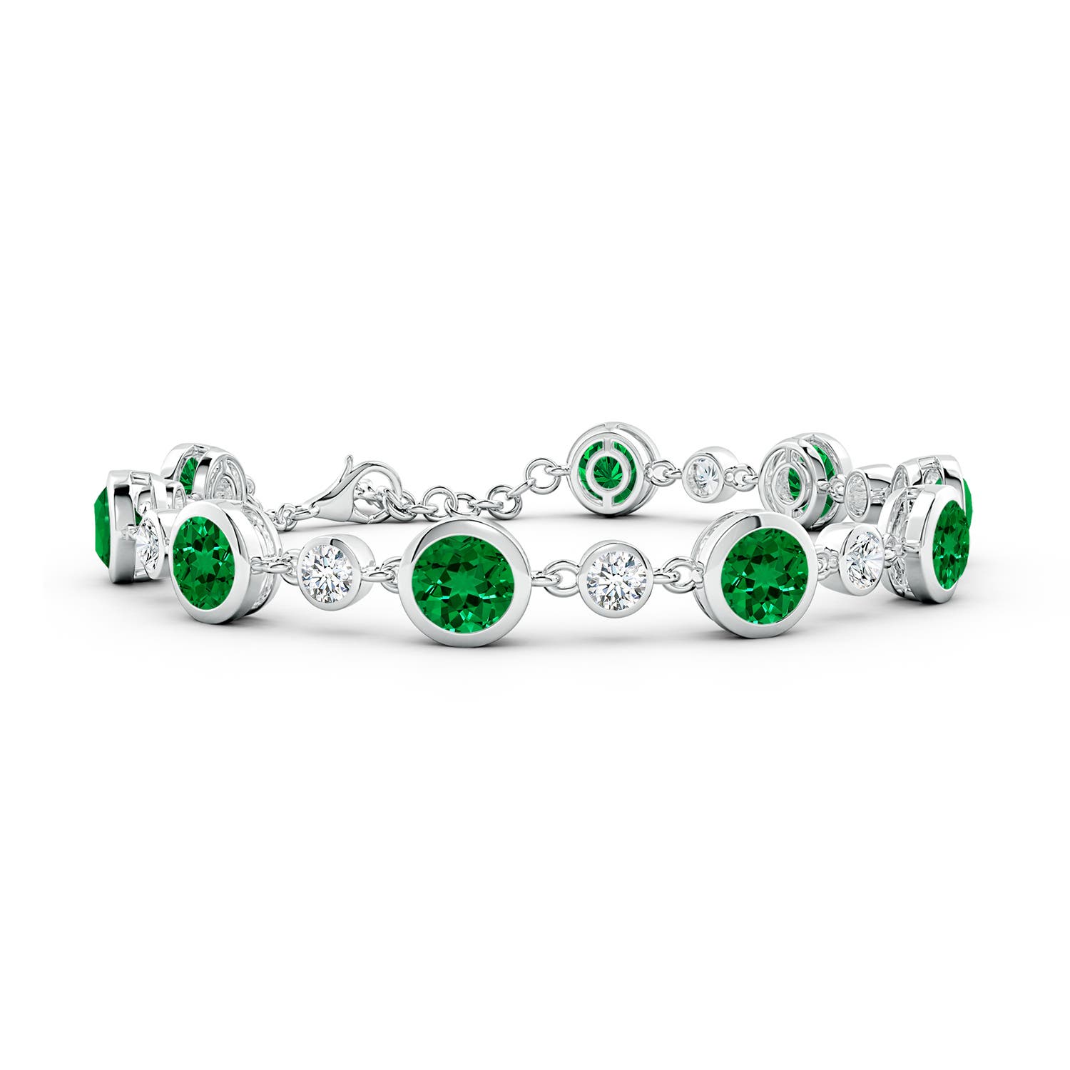 6mm Labgrown Alternating Round Lab-Grown Emerald and Diamond Tennis Bracelet in White Gold