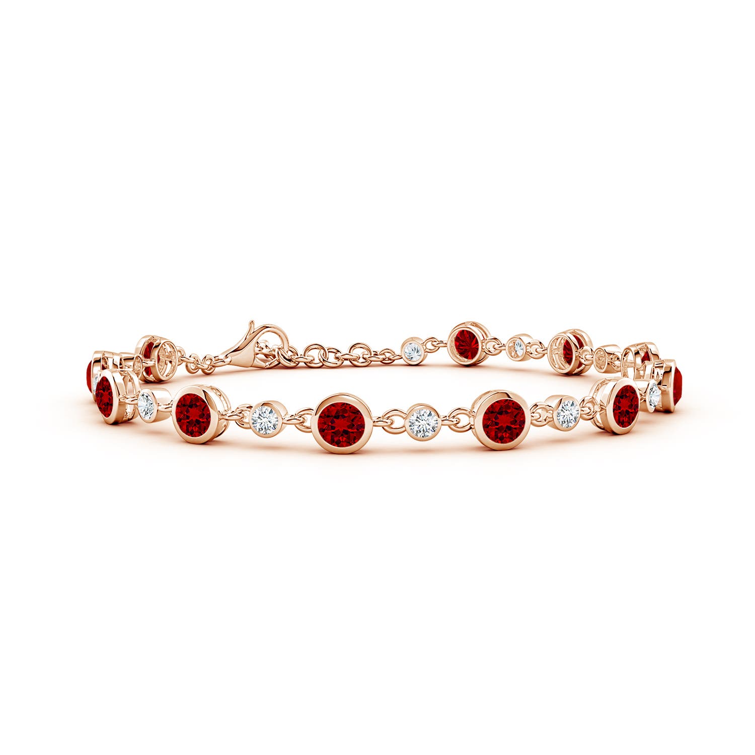 4mm Labgrown Alternating Round Lab-Grown Ruby and Diamond Tennis Bracelet in 18K Rose Gold