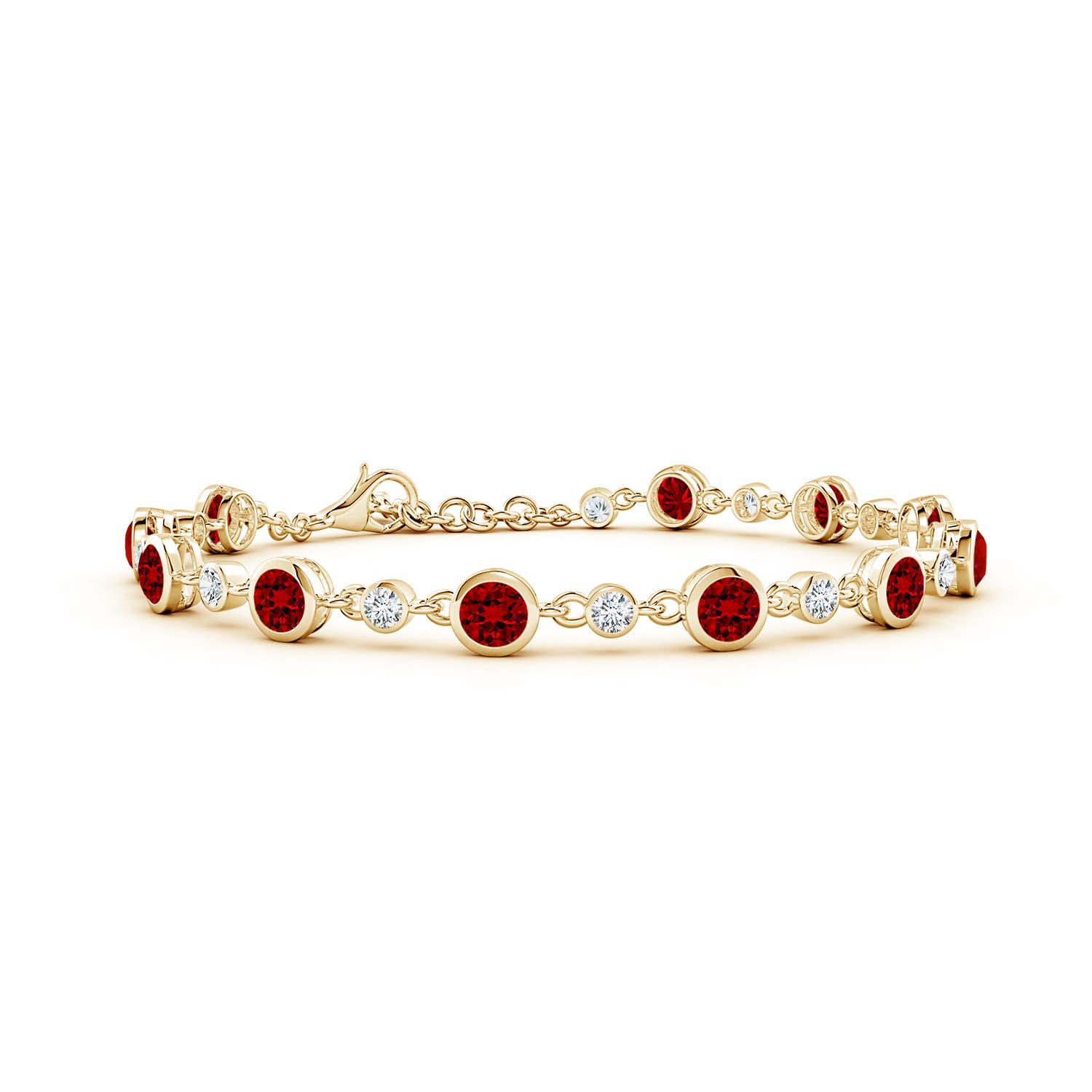 4mm Labgrown Alternating Round Lab-Grown Ruby and Diamond Tennis Bracelet in 18K Yellow Gold