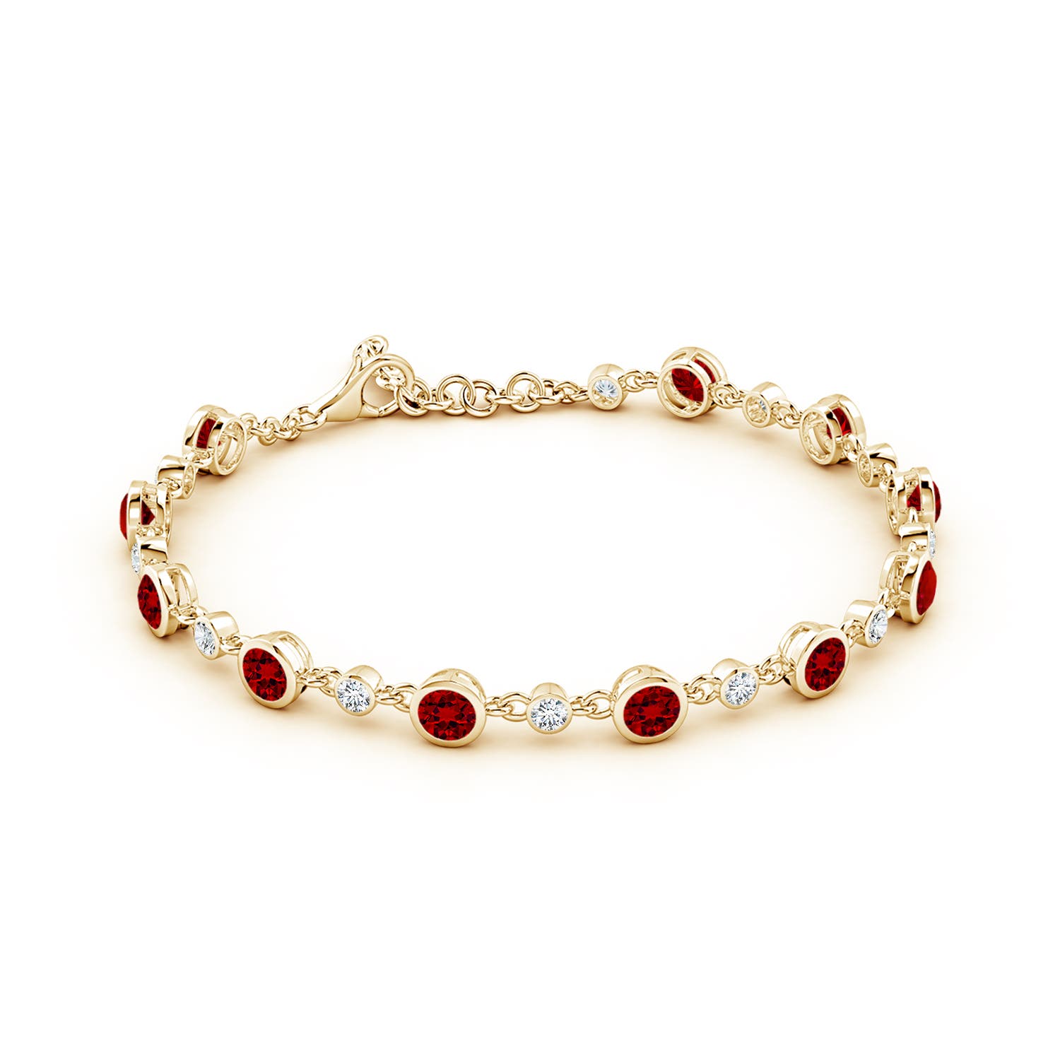 4mm Labgrown Alternating Round Lab-Grown Ruby and Diamond Tennis Bracelet in 18K Yellow Gold