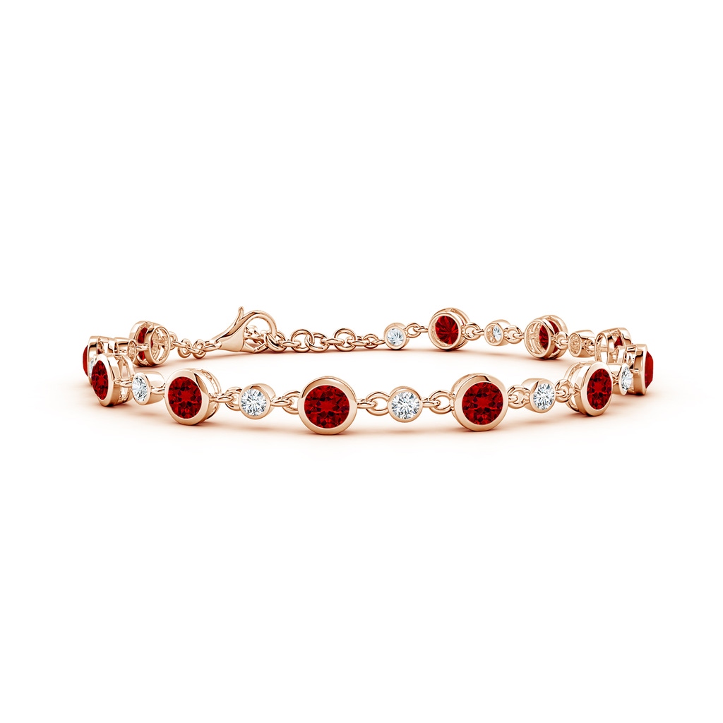 4mm Labgrown Alternating Round Lab-Grown Ruby and Diamond Tennis Bracelet in Rose Gold