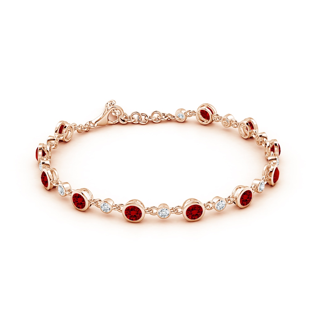 4mm Labgrown Alternating Round Lab-Grown Ruby and Diamond Tennis Bracelet in Rose Gold - side 199