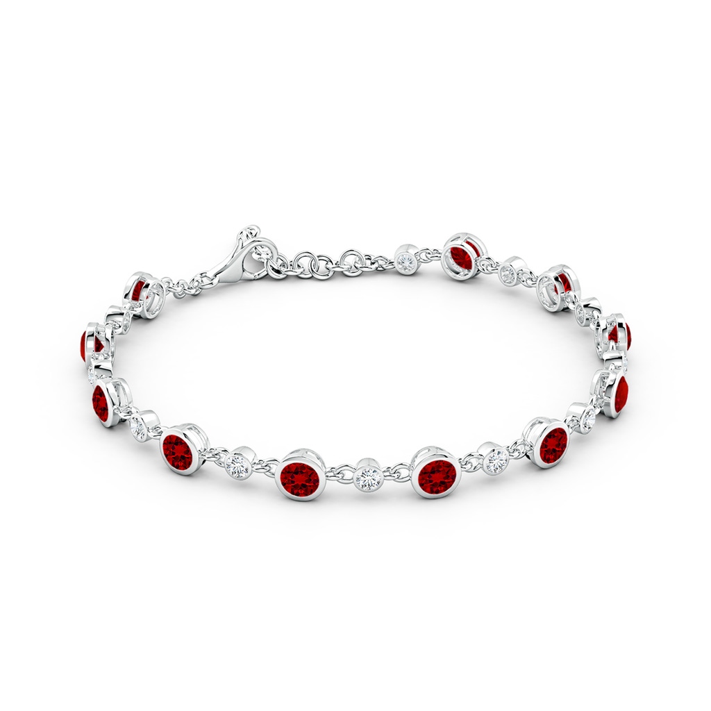 4mm Labgrown Alternating Round Lab-Grown Ruby and Diamond Tennis Bracelet in White Gold - side 199