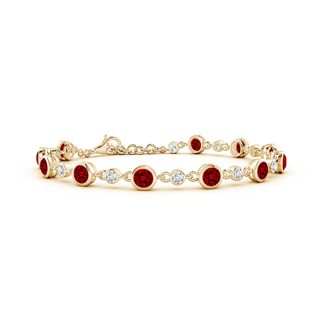 4mm Labgrown Alternating Round Lab-Grown Ruby and Diamond Tennis Bracelet in Yellow Gold
