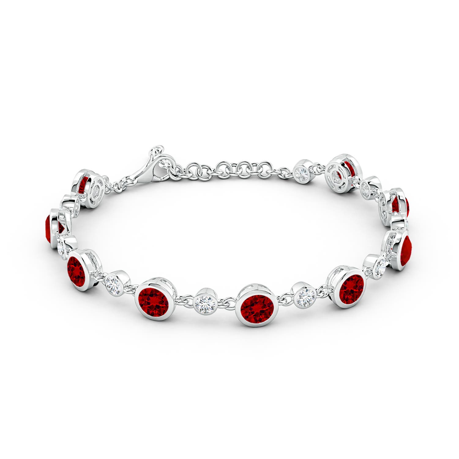 5mm Labgrown Alternating Round Lab-Grown Ruby and Diamond Tennis Bracelet in 18K White Gold