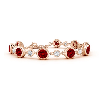 6mm Labgrown Alternating Round Lab-Grown Ruby and Diamond Tennis Bracelet in 18K Rose Gold